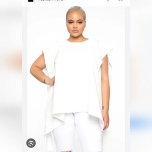 Fashion Nova White Draped Cape-Sleeve Tunic